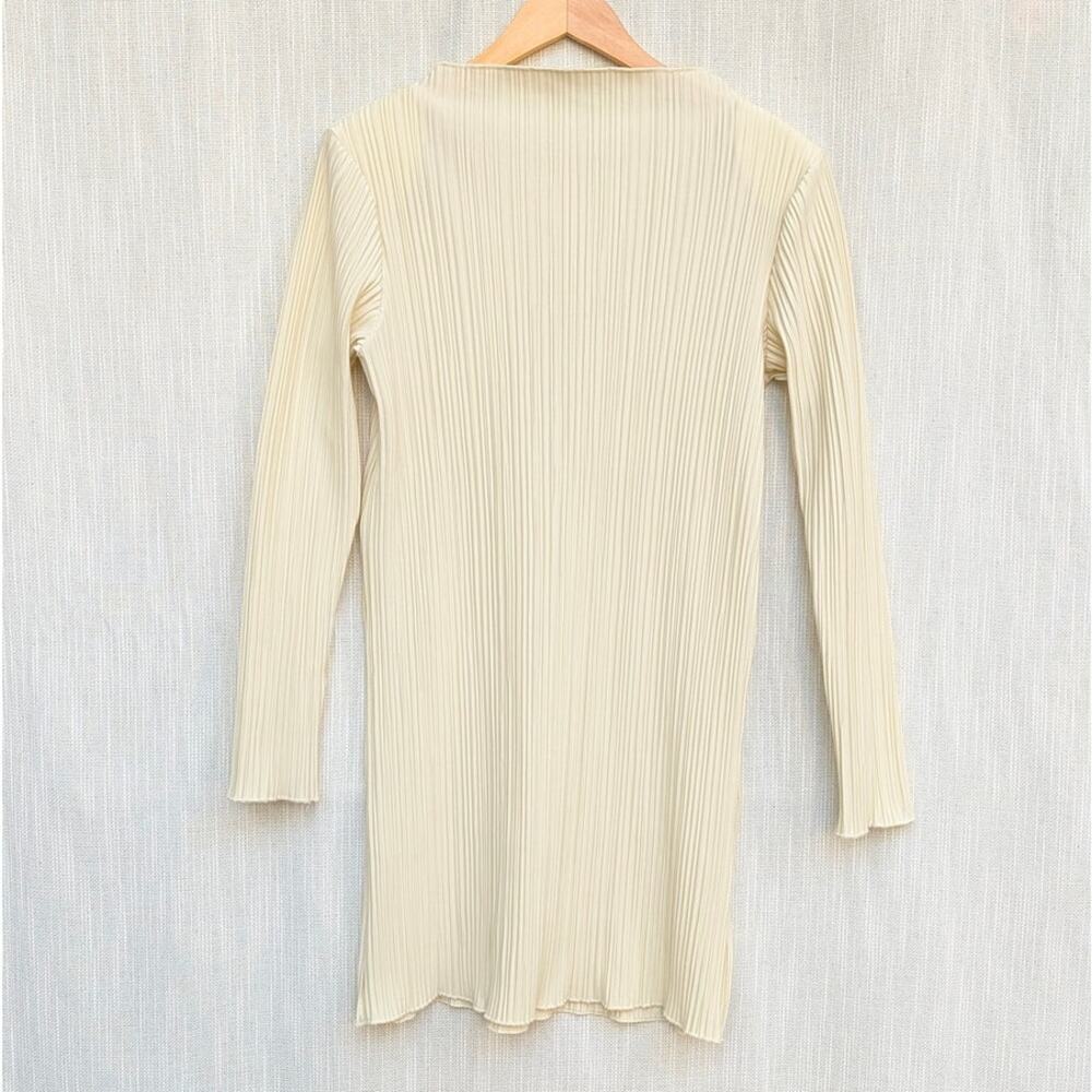 Anine Bing Off-White Buttercream Kira Mini Dress Pleated Long Sleeve Mock Neck - Picture 2 of 7